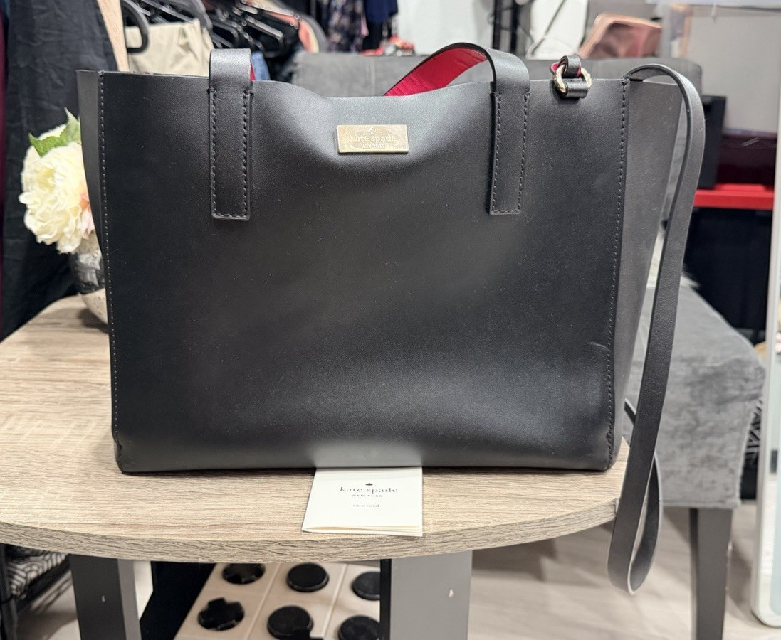 kate spade new york Black Tote, Zip Closure, Gold Hardware, Pink Lining, Strap