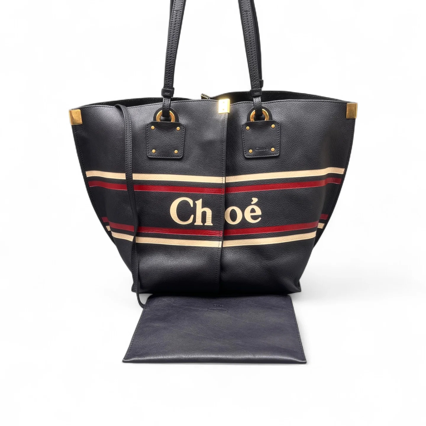 Chloe Tote Bag Dark Blue Beige Red Grained Calfskin (ws071226a2r)
