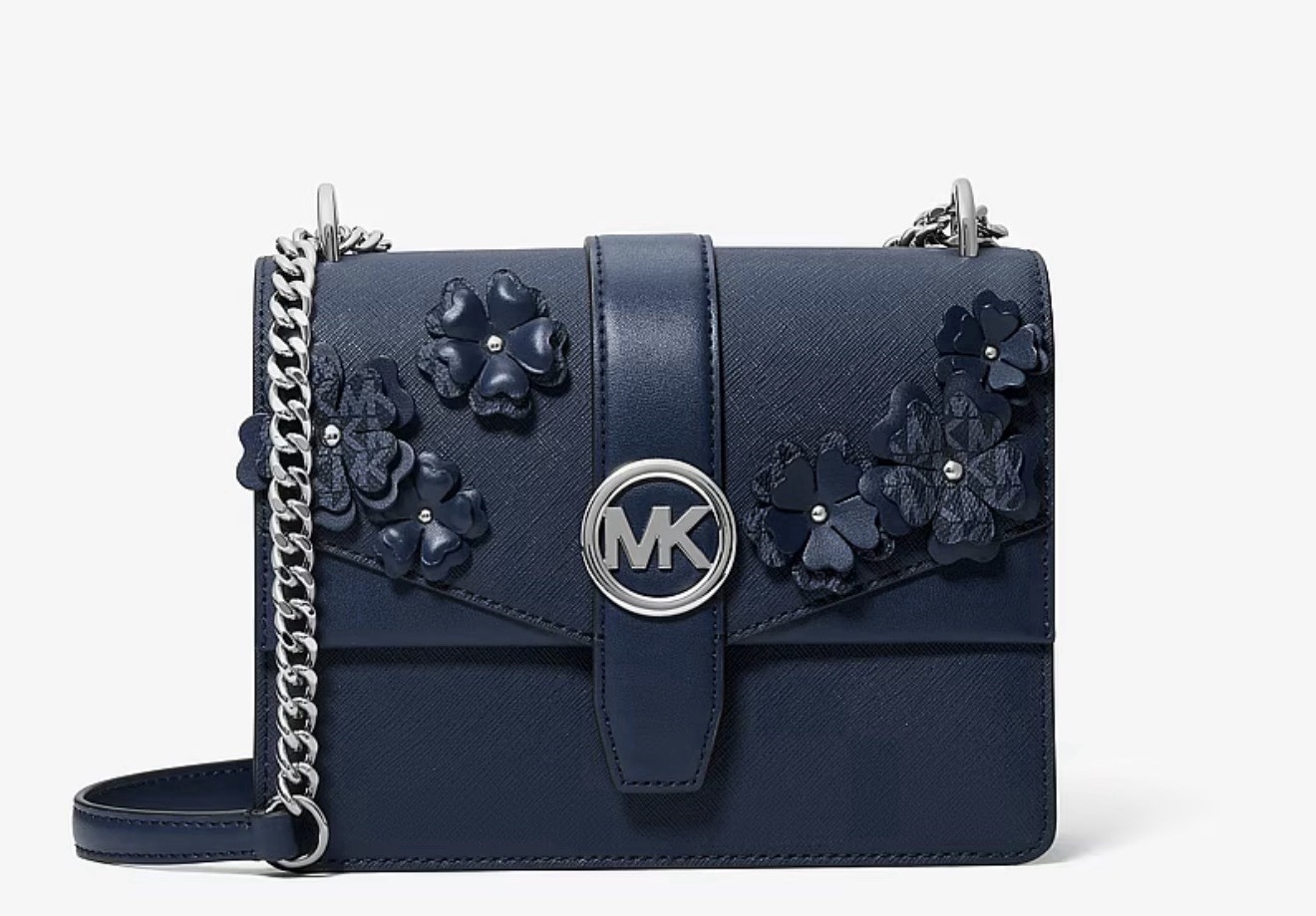 Michael Kors Greenwich Small Floral Embellished Crossbody Bag Navy
