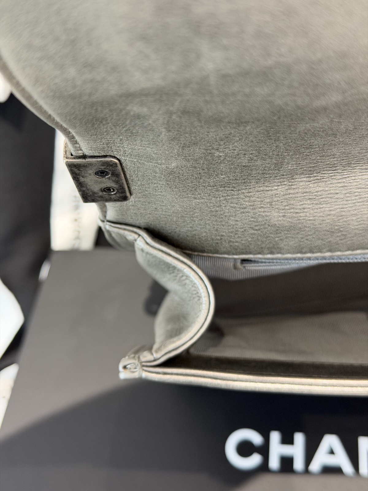 Authentic Chanel Le Boy Medium Stingray Leather Shoulder Bag Silver eBay AG