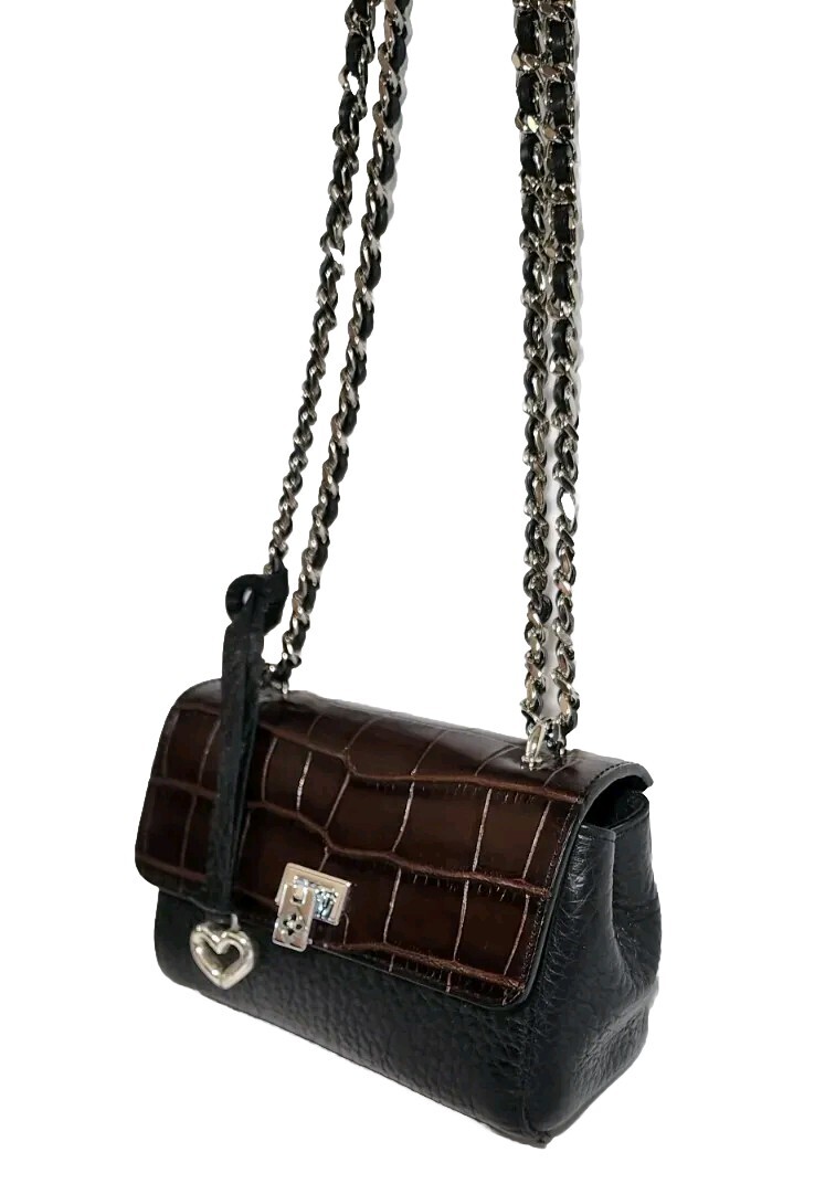 BRIGHTON TOLEDO ROZ BLACK CHOCOLATE CROCO LEATHER CROSSBODY MINI ORGANIZER $265