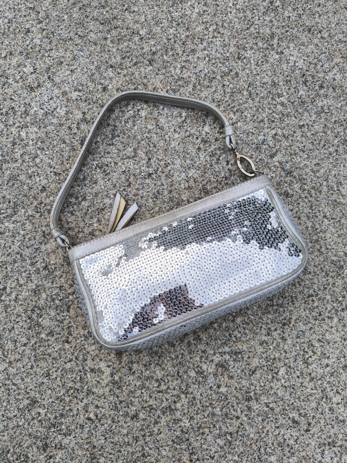 BALLY Y2K MINI Silver sequined leather suede hand bag purse