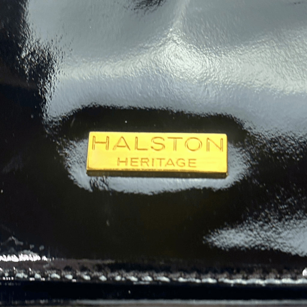 Halston Heritage Carla Black Patent Leather Handbag 8.5” x 12.25” x 1.75” Chain