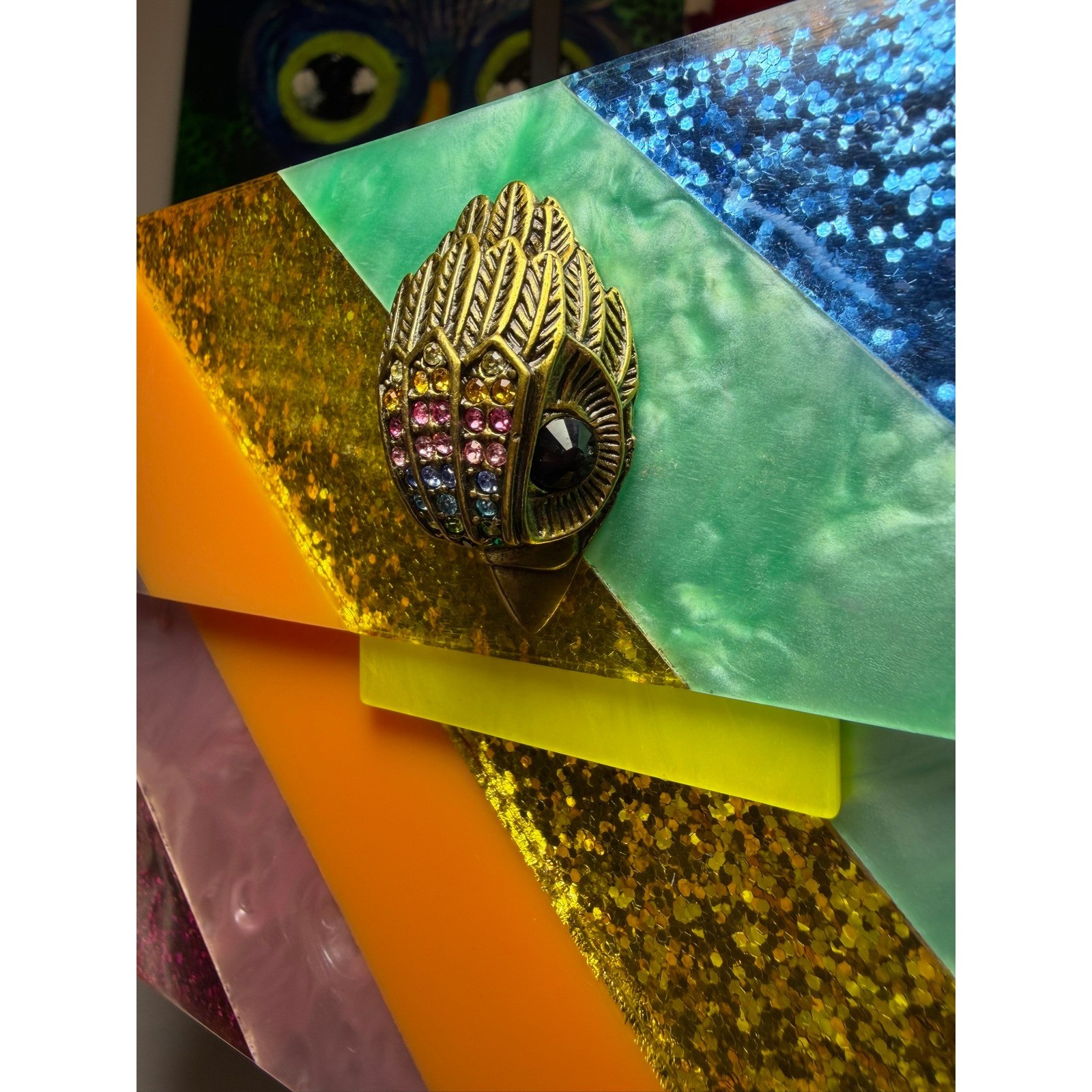 Kurt Geiger London Rainbow Acrylic Eagle Head Glitter Clutch Bag Multi Color KGL