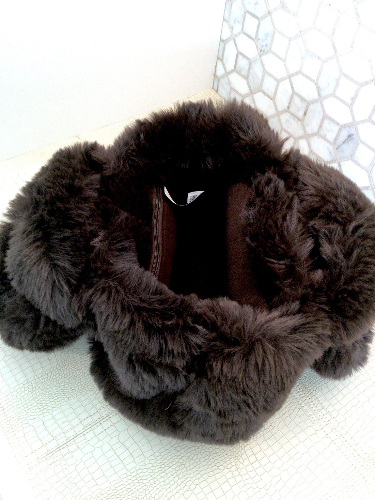 BRAND NEW (NWT) SKIMS Faux Fur Mini Tote Bag Espresso Brown