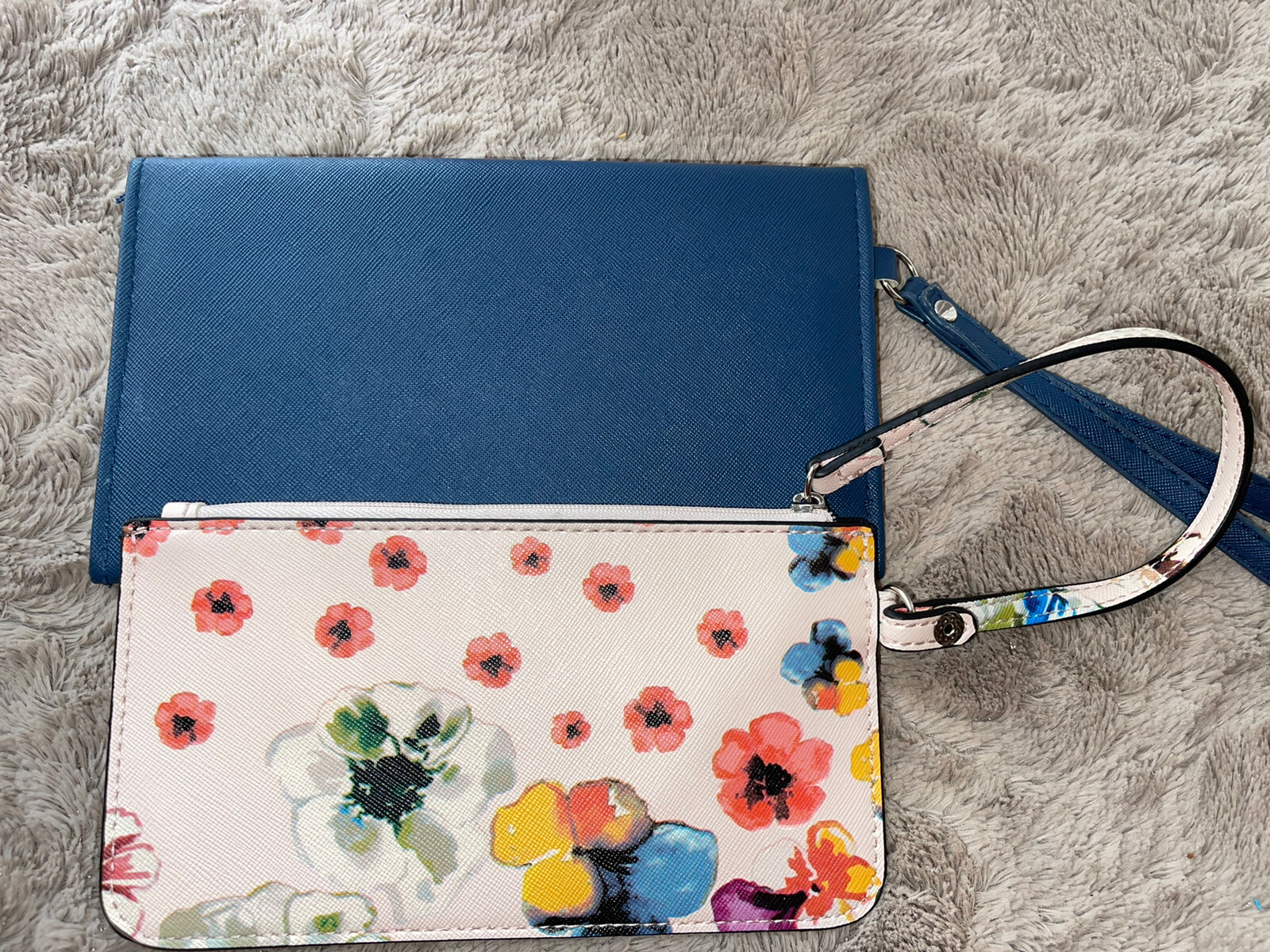 NINE WEST Pink Floral & Solid Blue Wristlet Wallet Clutch Bag Pouch Lot X2 EUC