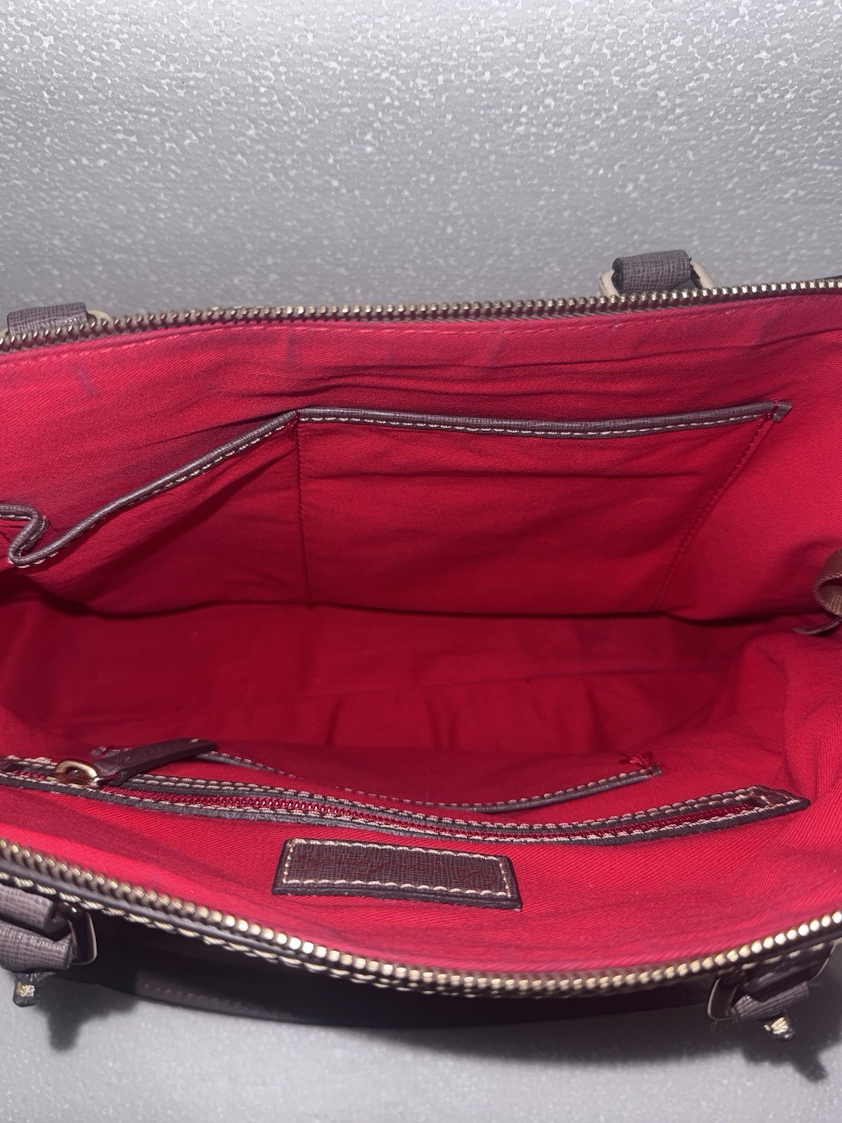 Dooney & Bourke Elephant Grey Satchel Top Handle Zip Bag Red Interior