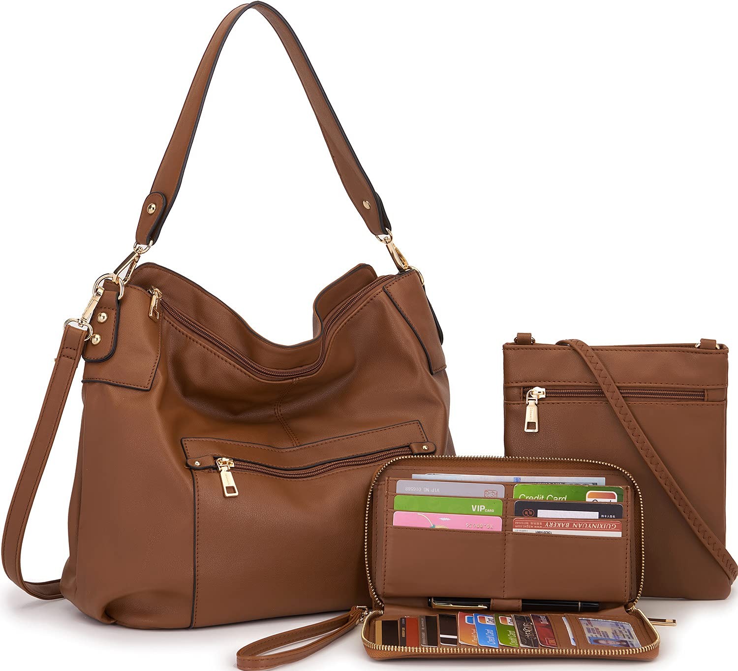 Large Crossbody Bags Ladies Shoulder Handbags Purse and Large, 3pcs/Set Brown