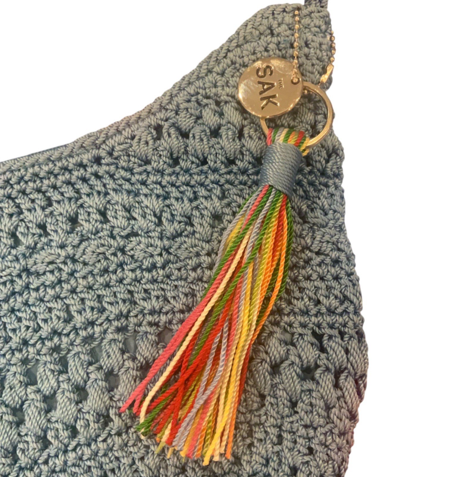 The Sak Crochet Shoulder Bag Blue With Tassel 10” X 7”