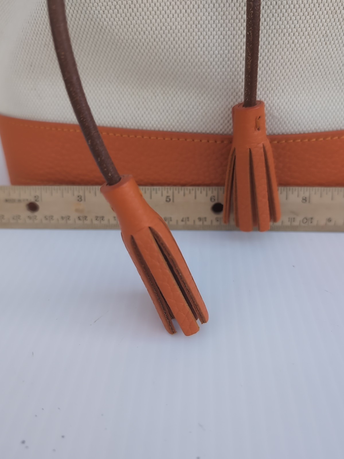 Oncour French Leather Drawstring Bucket Bag Beige Orange