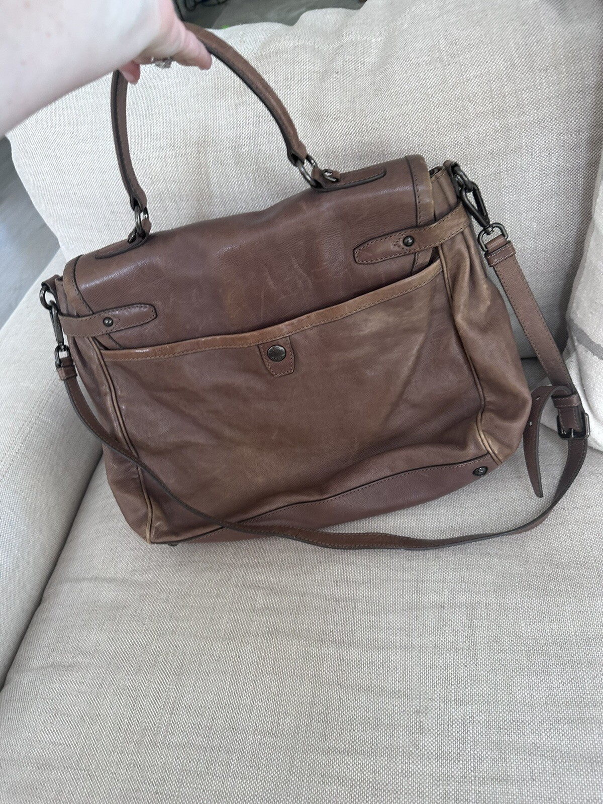 PRADA Brown Leather Crossbody Messenger Bag Laptop Briefcase Career Vintage