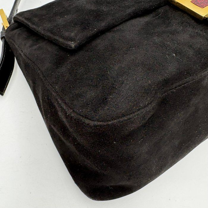 Auth FENDI Mamma Bucket Glitter FF Hardware Shoulder Bag Suede 26325 2Y9647