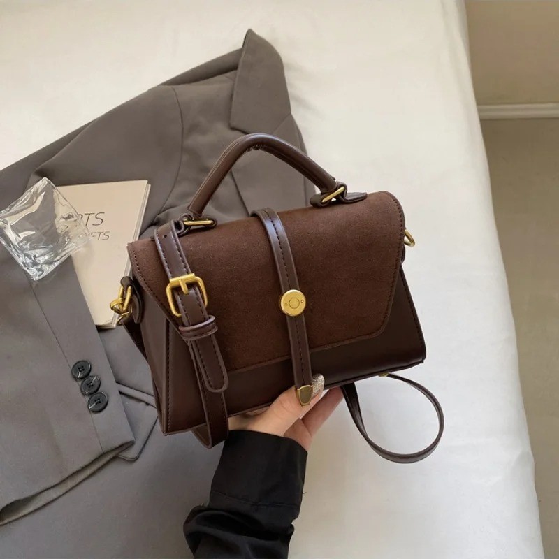 Elegant Faux Handbag with Adjustable Strap Golden-Tone Hardware and Flap Closure
