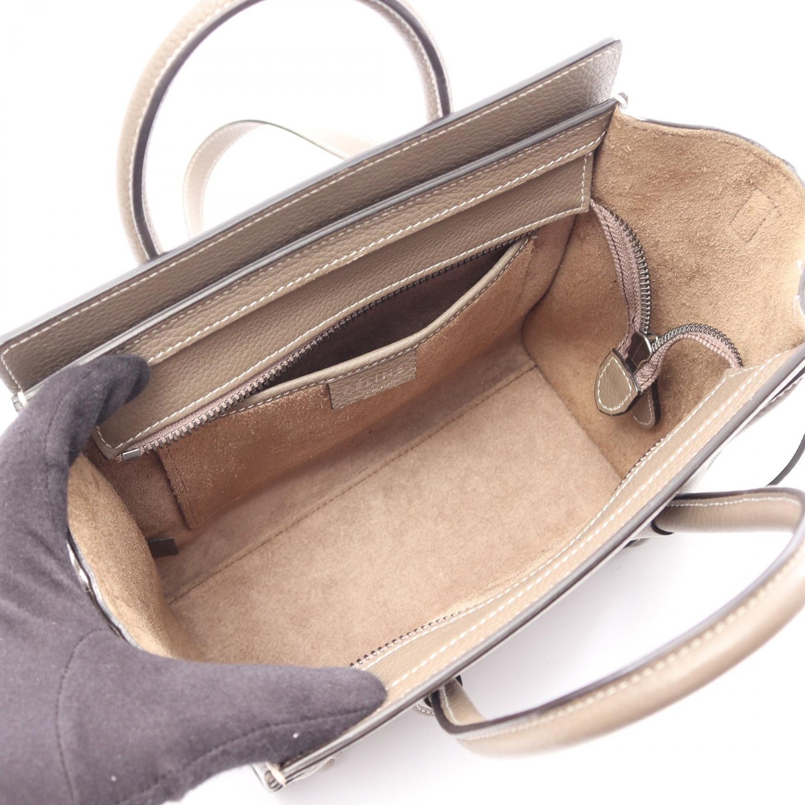 CELINE Luggage Nano Shopper 2WAY Shoulder Handbag 189243 leather Gray Used