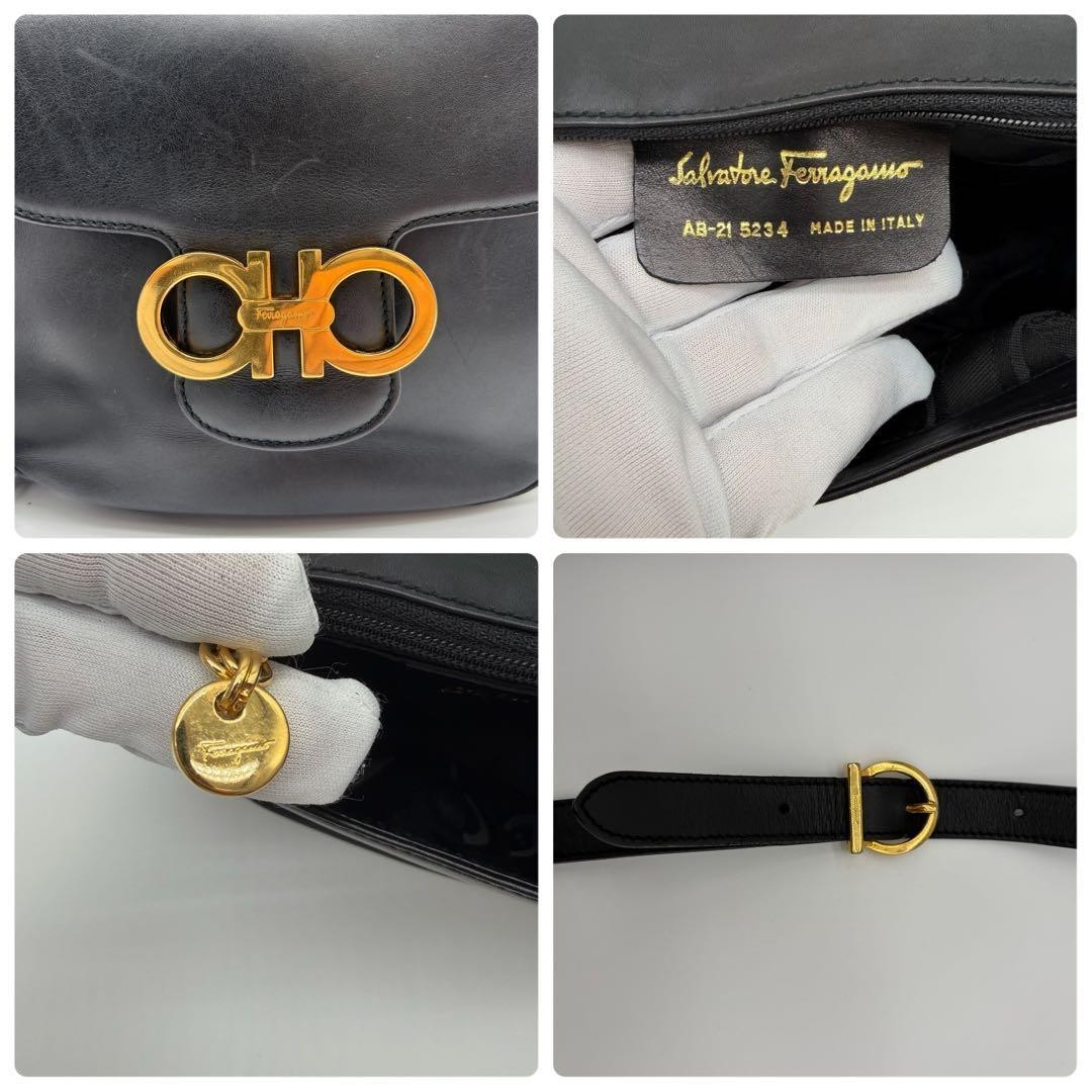 Salvatore Ferragamo Black Leather Gancini Shoulder Crossbody Bag Gold Hardware