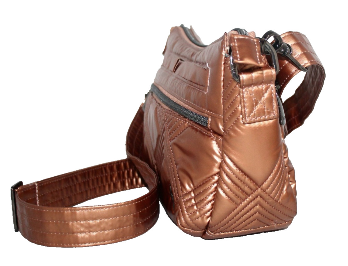LUG Dash RFID Convertible Crossbody Clutch Metallic Chai Latte Diamond Quilt
