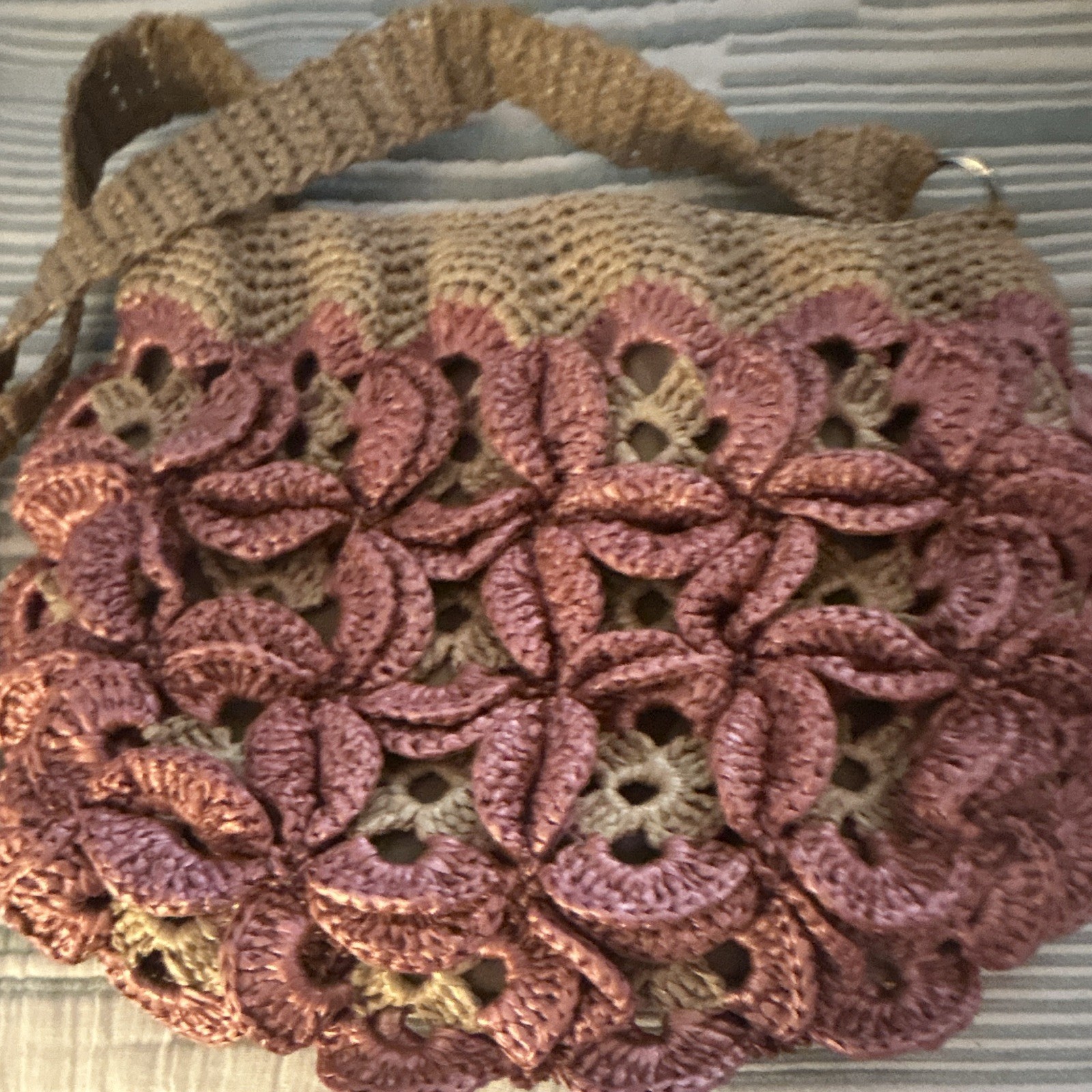 Women’s Beige Pink Floral Shoulder Bag Zip Closure, Lined with Inner Pockets
