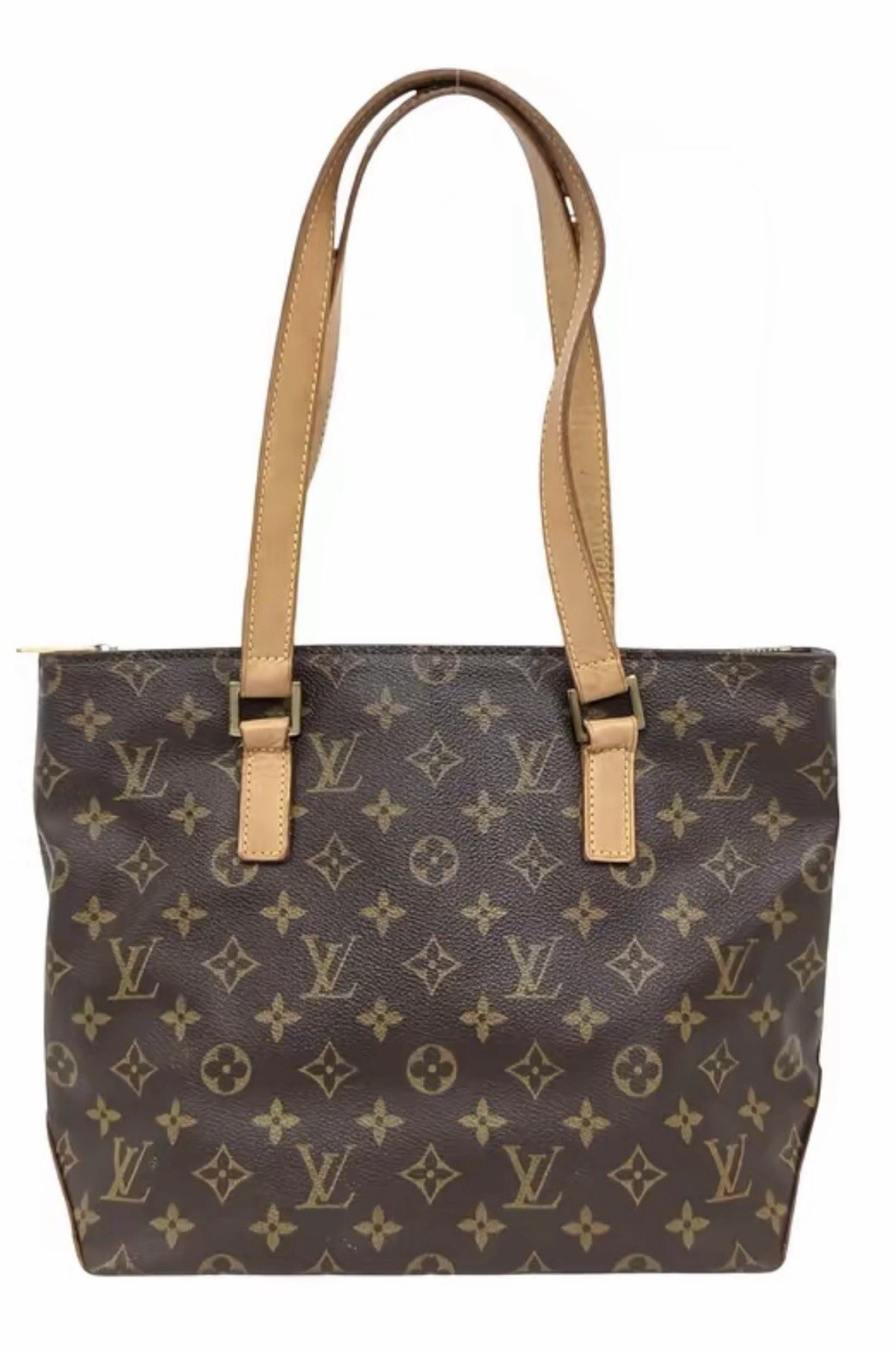 Louis Vuitton Monogram Shoulder Bag Brown Tan Zip Top w/ Detachable Strap