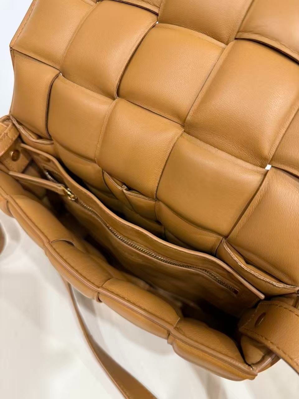Bottega Veneta Padded Cassette Caramel Intrecciato Nappa Crossbody Bag