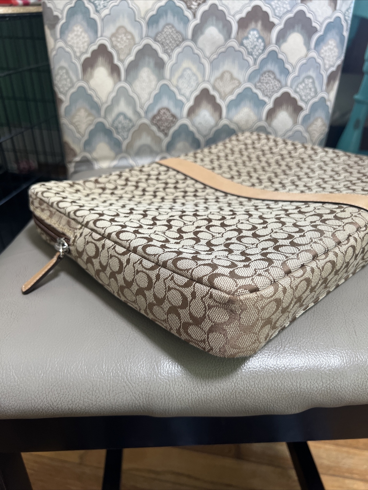 Coach Laptop Sleeve Case Bag Signature CC Jacquard Khaki