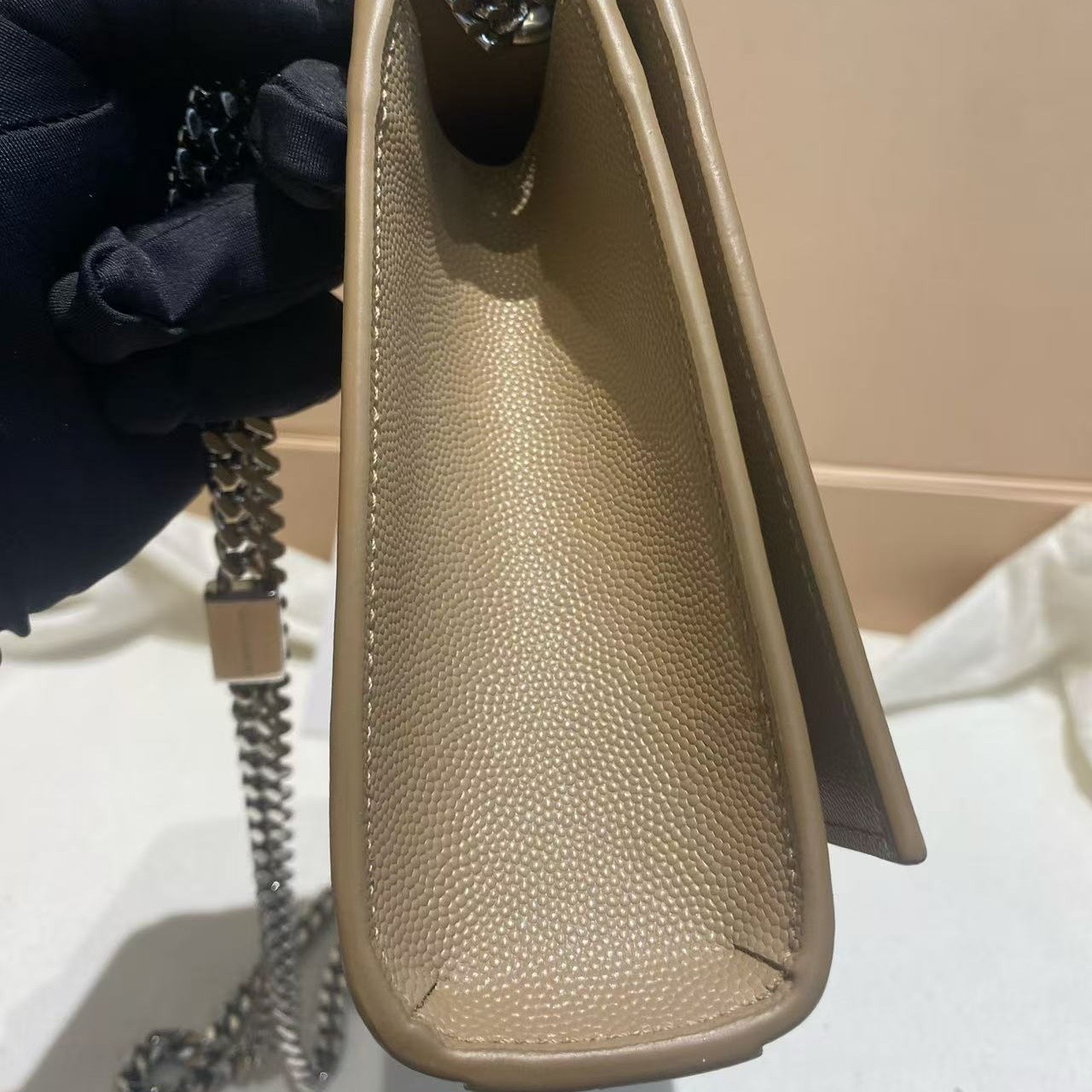 Yves Saint Laurent YSL Kate Dark Beige Medium Grain Calfskin Chain Crossbody Bag