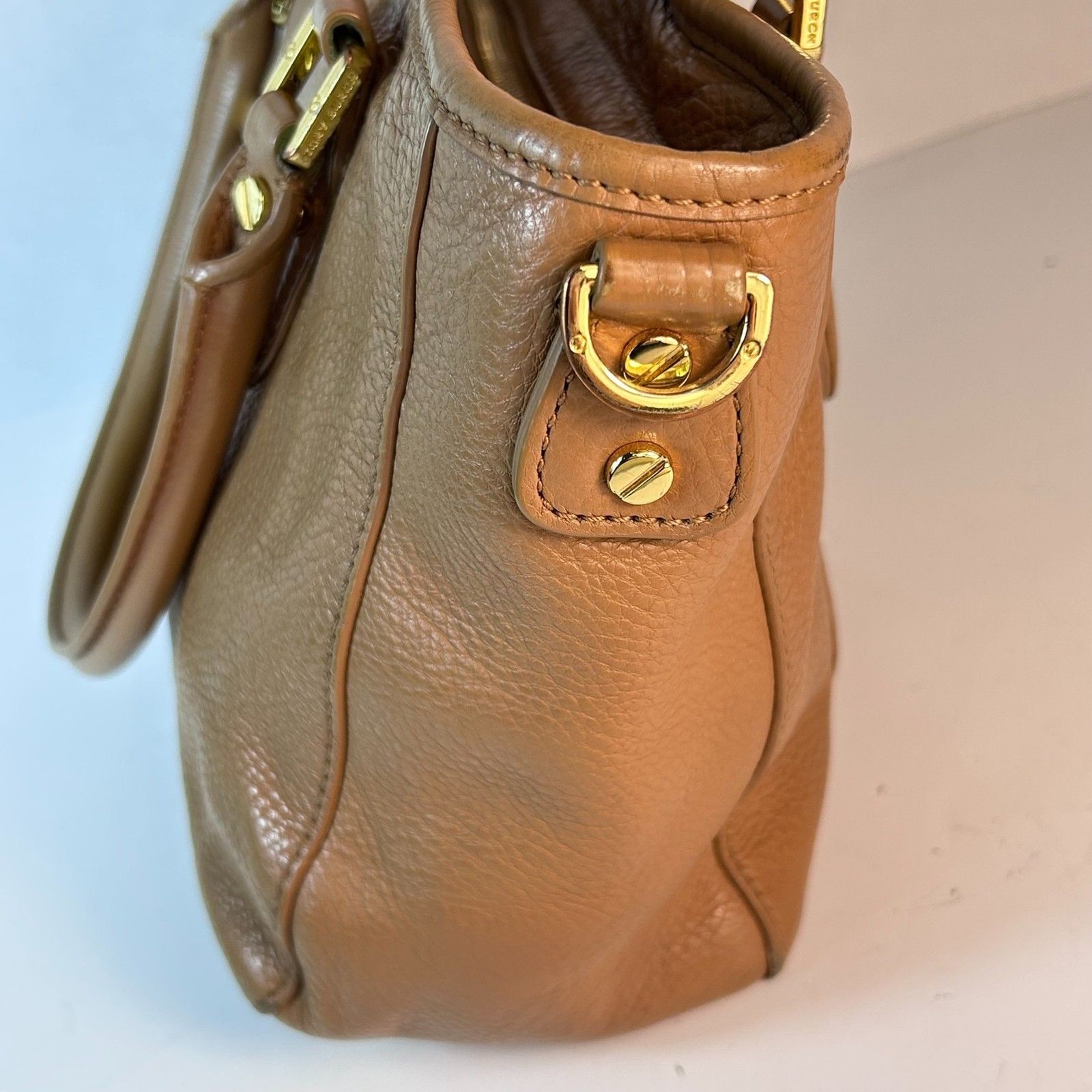 Tory Burch Amanda Cognac Brown Pebble Leather Dual Handle Satchel Handbag