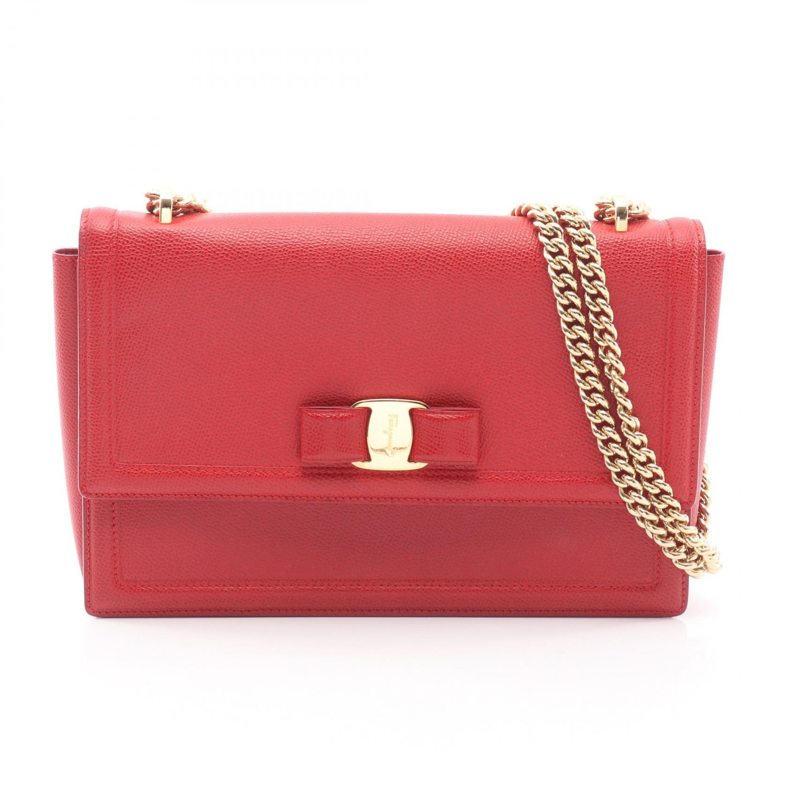 Salvatore Ferragamo Vara ribbon Chain Shoulder Bag 21 G462 leather Red Used