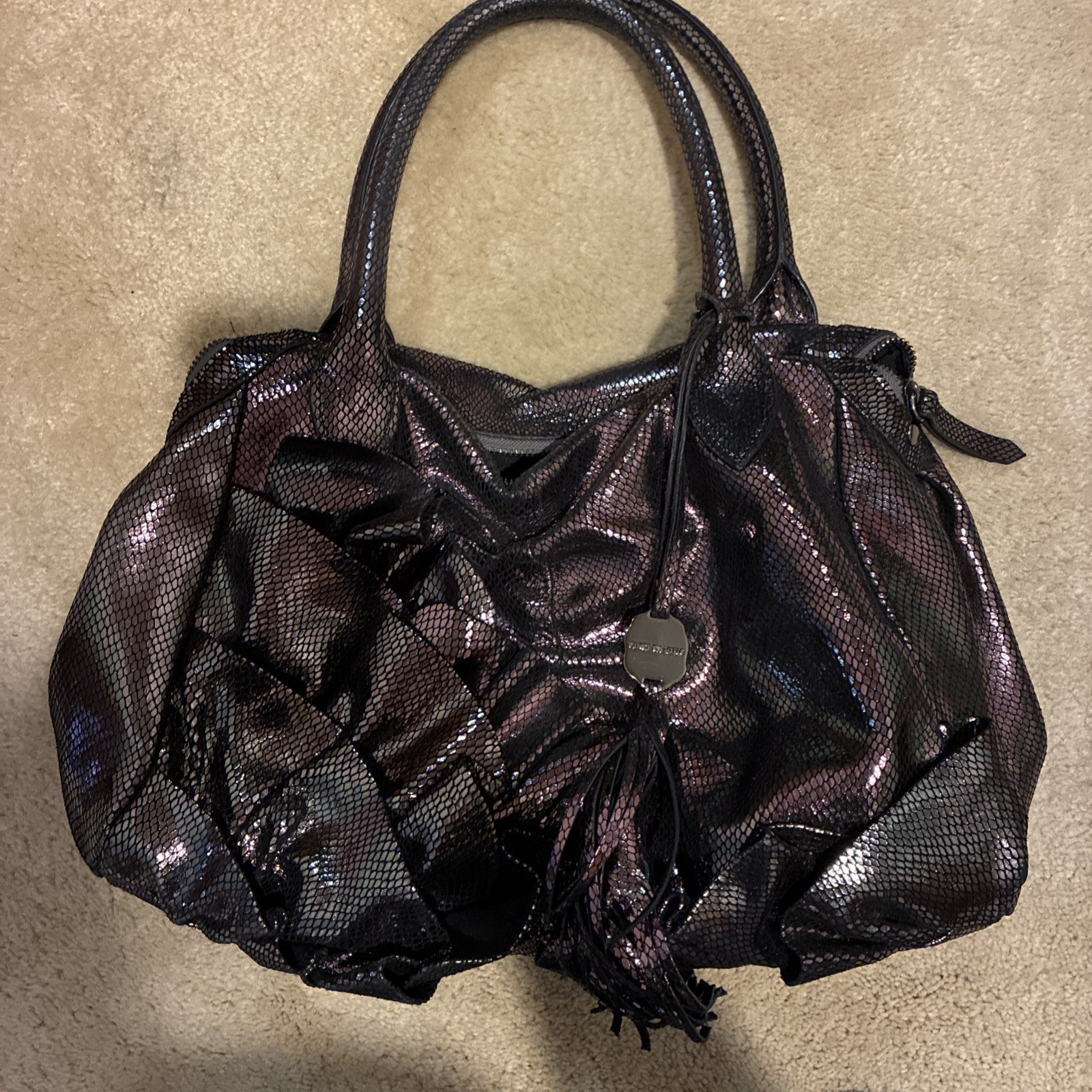 Vince Camuto Iridescent Snake Leather Ruffle Handbag Rare NWOT