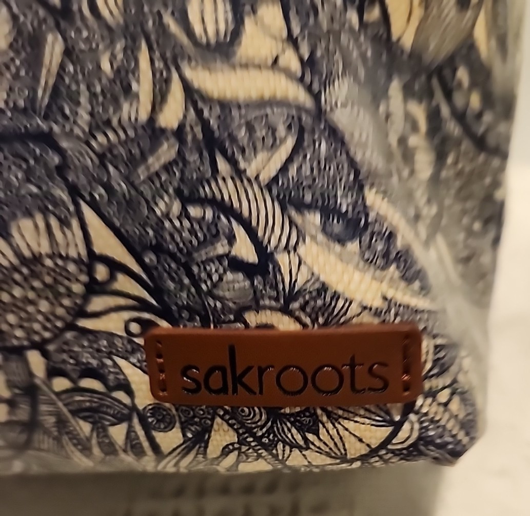 SAKROOTS Coated Canvas Shoulder Bag Purse Blue Navy Desert Spirit Paisley Floral