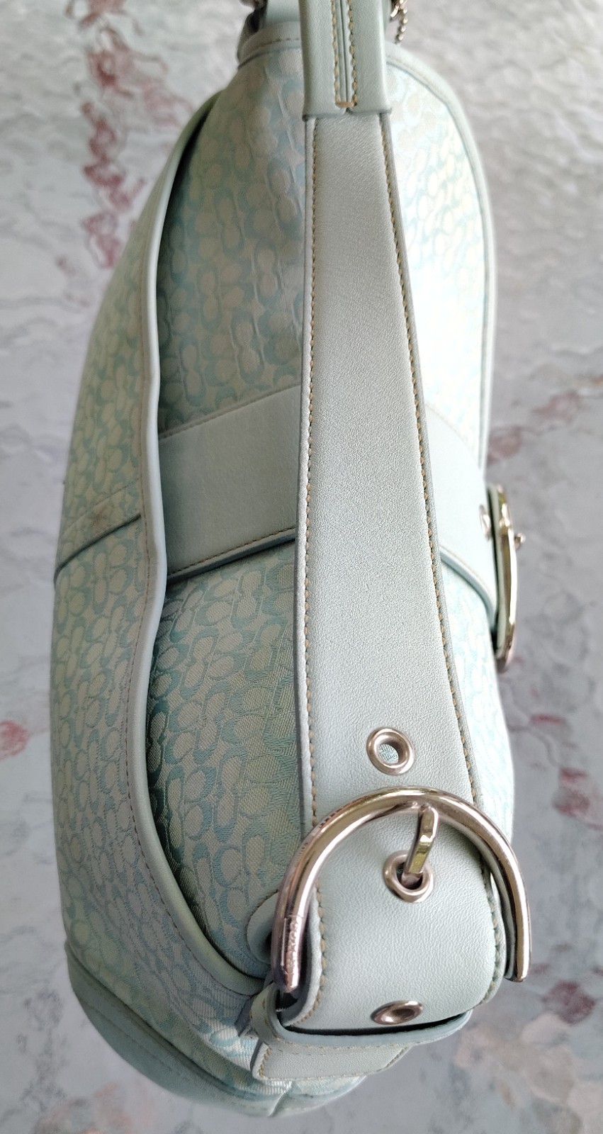 Coach MEDIUM Vintage F06808 Soho Robin Egg Blue Signature C & Leather Bag