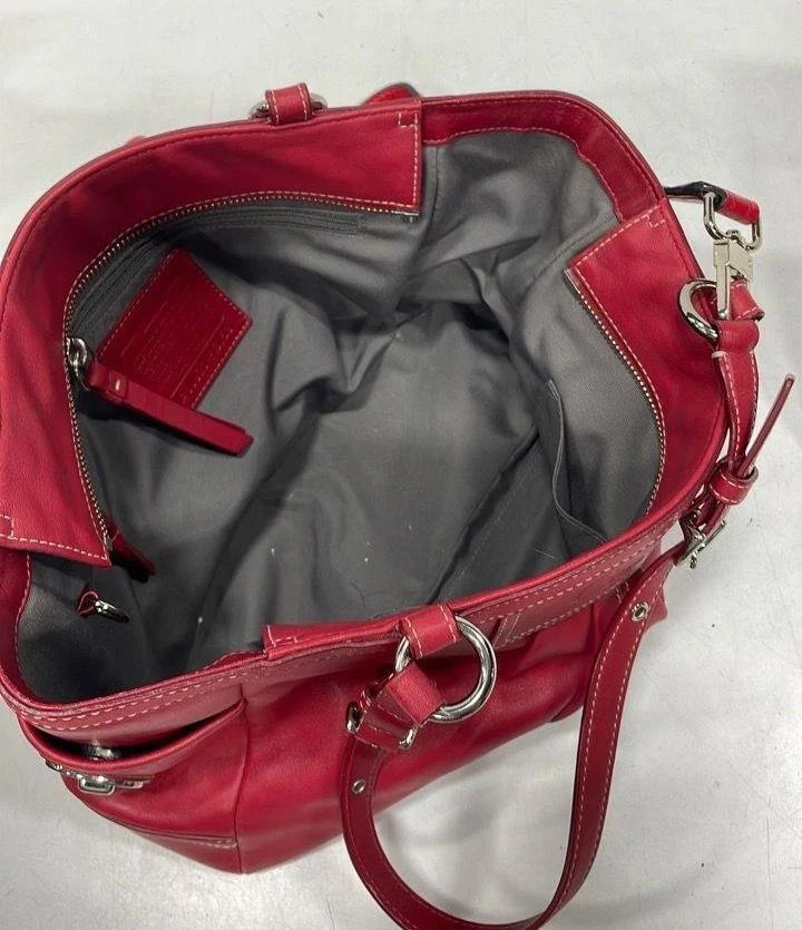 Coach Chili Red Leather Convertible Tote Crossbody Bag, Pebbled Shoulder Satchel