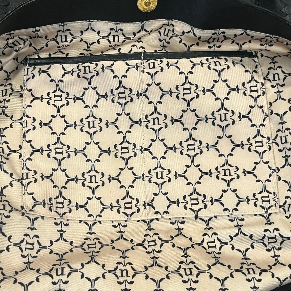 Nanette Lepore Leather Braided Handle Enamel Accent Tote Purse Satchel Bag Black