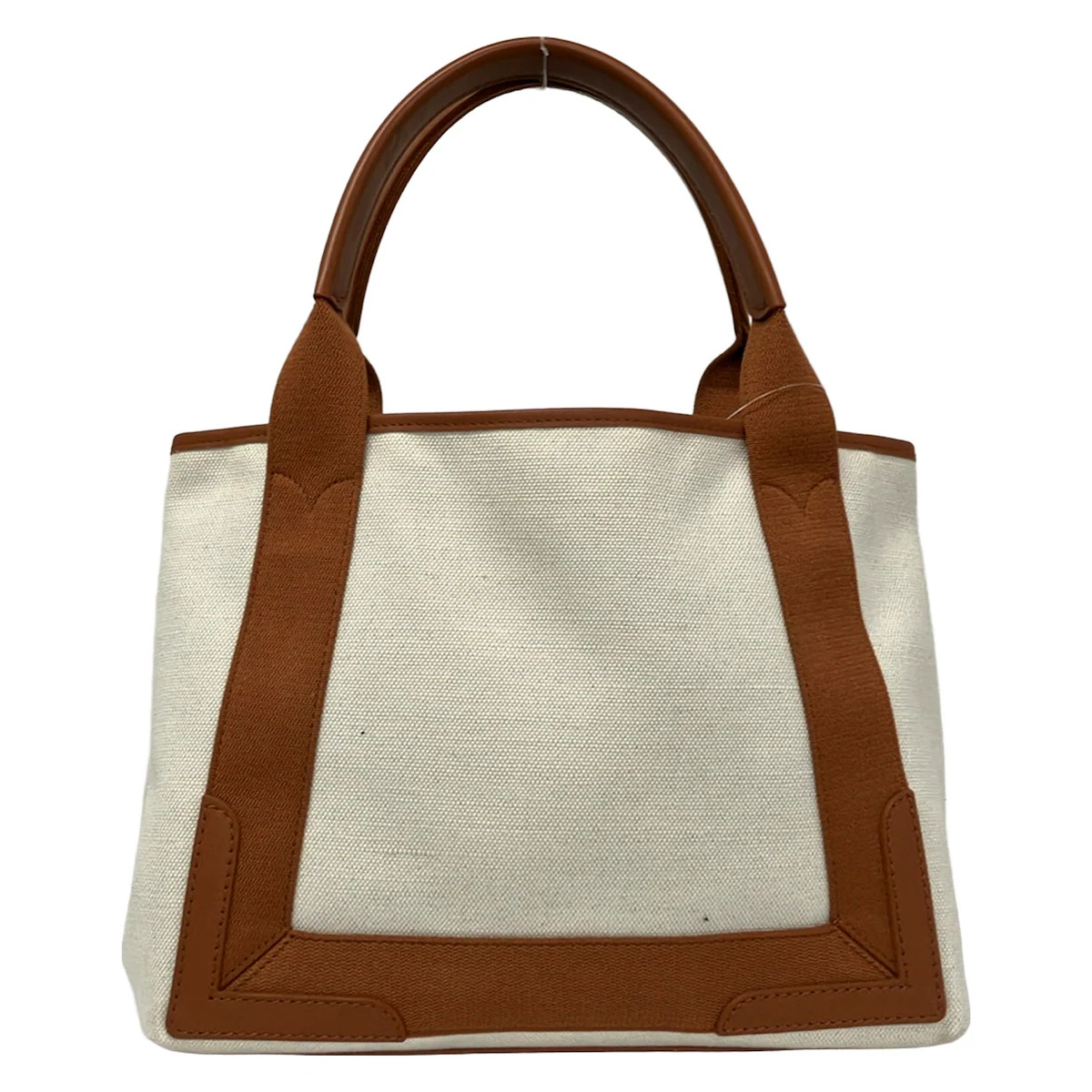 BALENCIAGA Navy Cabas S 339933 White Brown Canvas Leather Tote Bag
