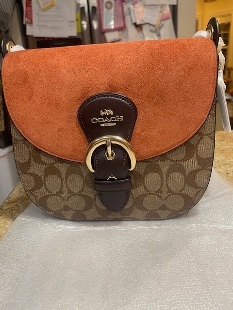 NWT Coach C5692 Signature Suede Kleo 23 Shoulder Bag Khaki Multi