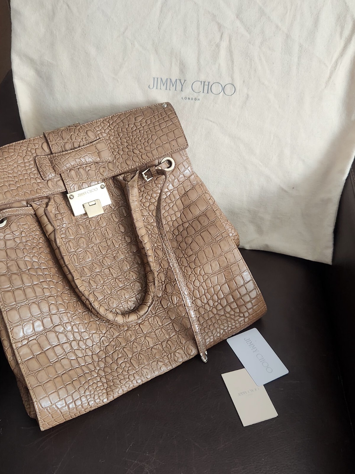 Jimmy Choo Rosabel Large Handbag Day Stainpea Mock Crock Nude Pre-owned Read!!!