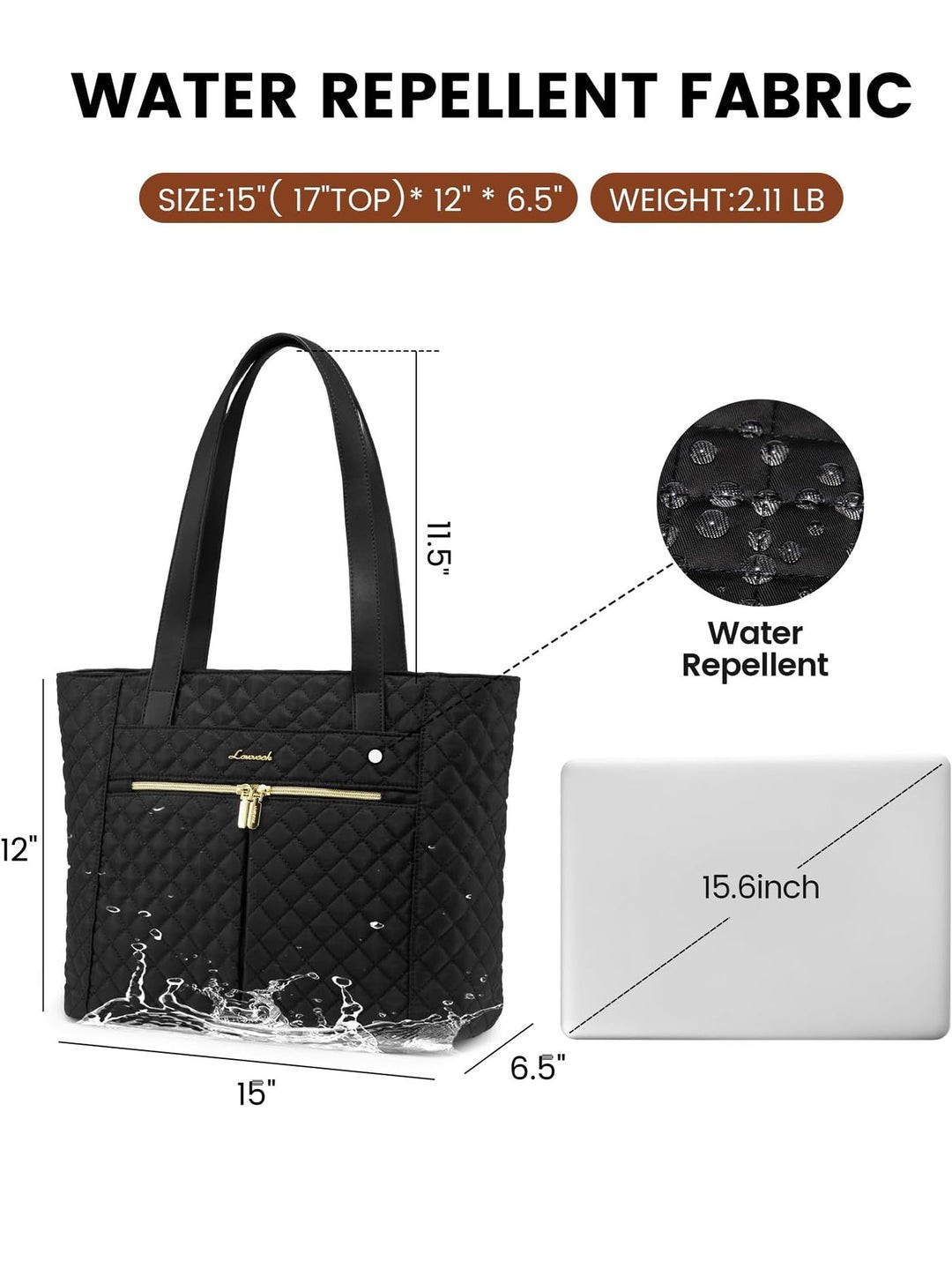 Quilted Green Tote Bag 2pc Set 15.6 Inches