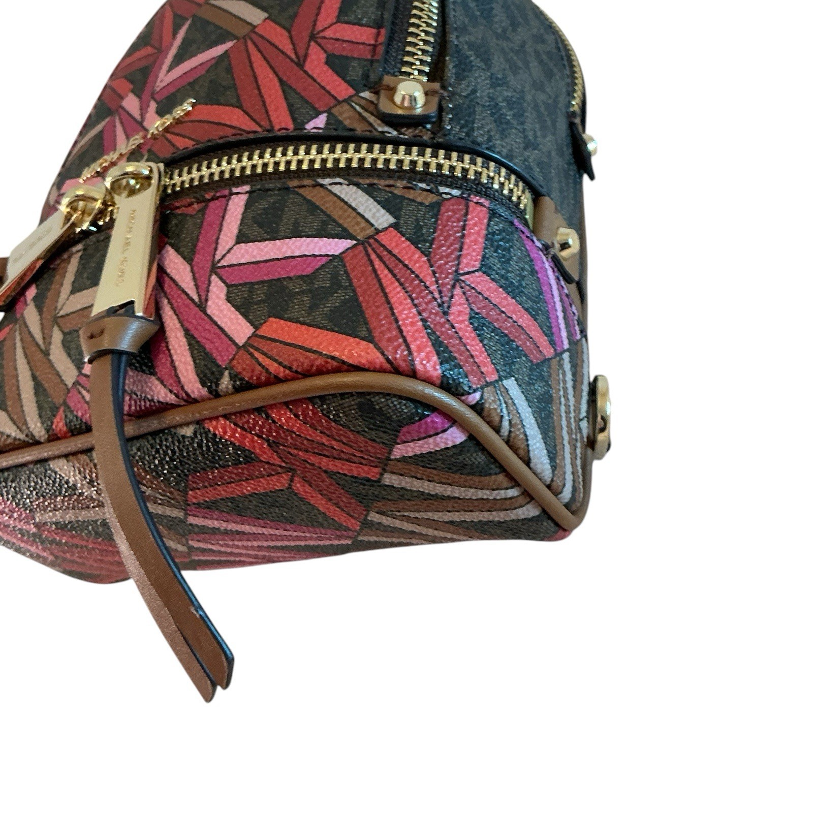 Michael Kors Rhea Zip Brown, Pink, Convertible XS Backpack, Detachable Straps