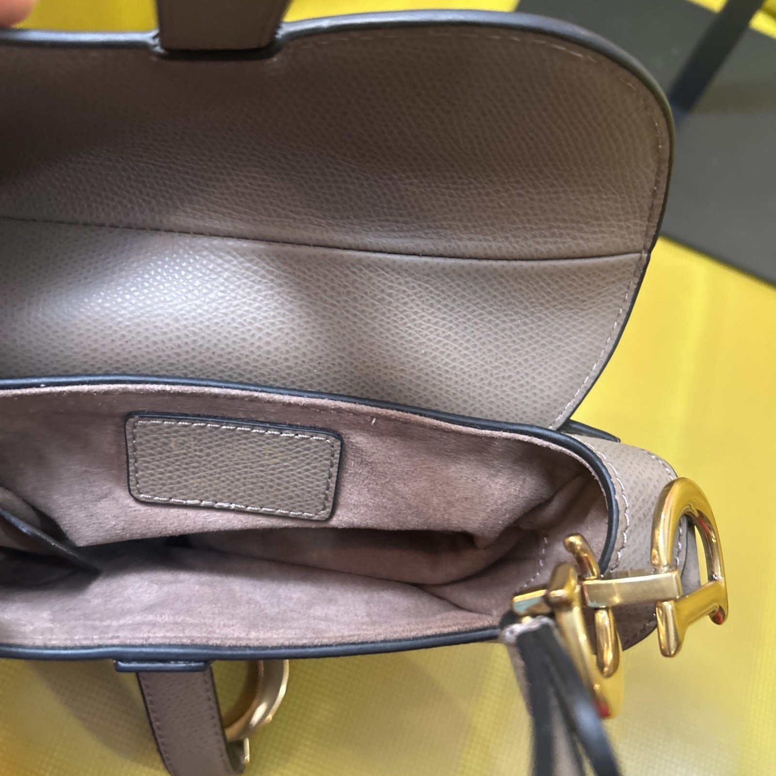Christian Dior Saddle Bag w/ Strap Olive Taupe Grained Calfskin Brand NEW