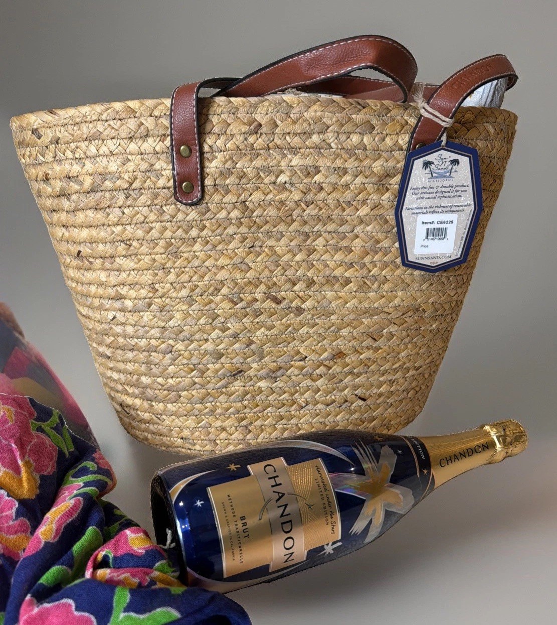 Sun N Sand X Chandon Straw Woven Beach Tote Bag Luxury Artisan NEW with Tags