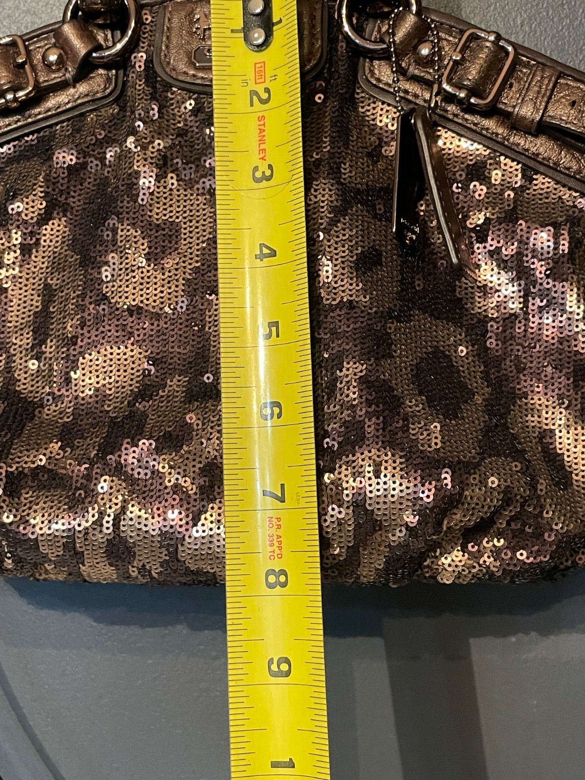 Coach Madison Sophia 18638 Leopard Sequin Satchel Bronze Crossbody Purse Bag