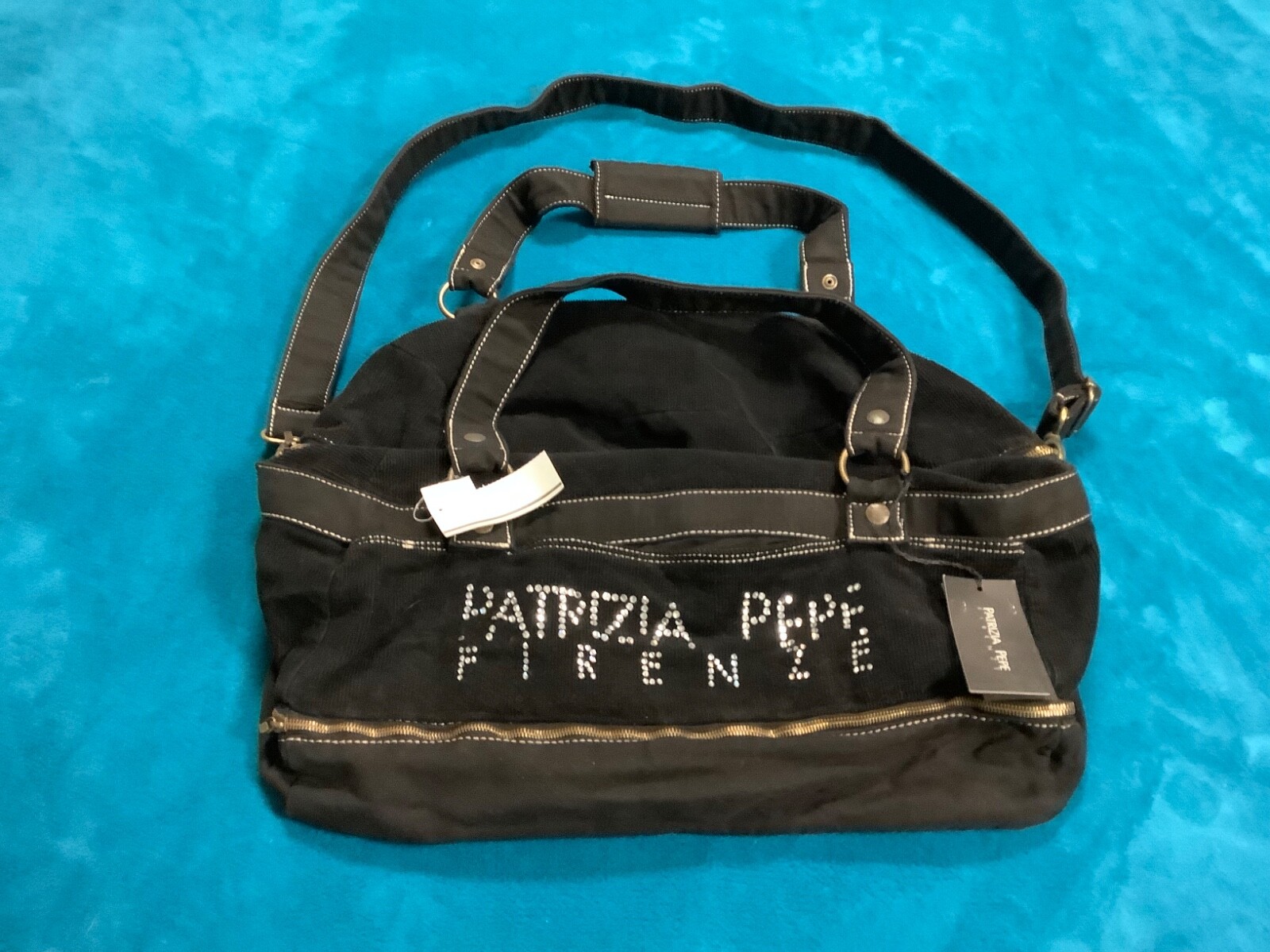 Patrizia Pepe Firenze Cotton Corduroy Double Bottom Large Bag 20 x 15 x 12