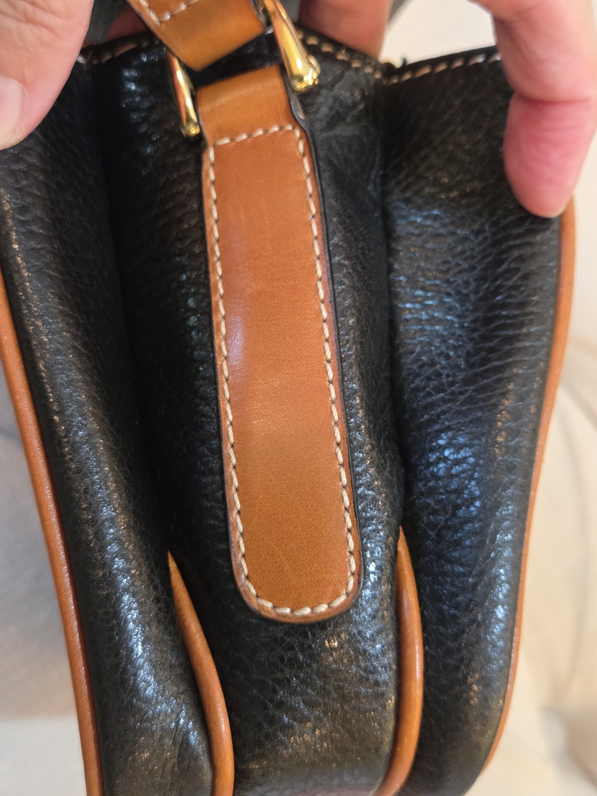 Vintage CELINE Gold Blazon Triomphe Black + Tan Leather Flap-over Bag Rare Mint