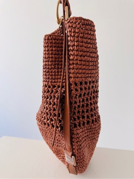 NWT Sam Edelman Brown Raffia Crochet Tote Crossbody Bag Removable Pouch