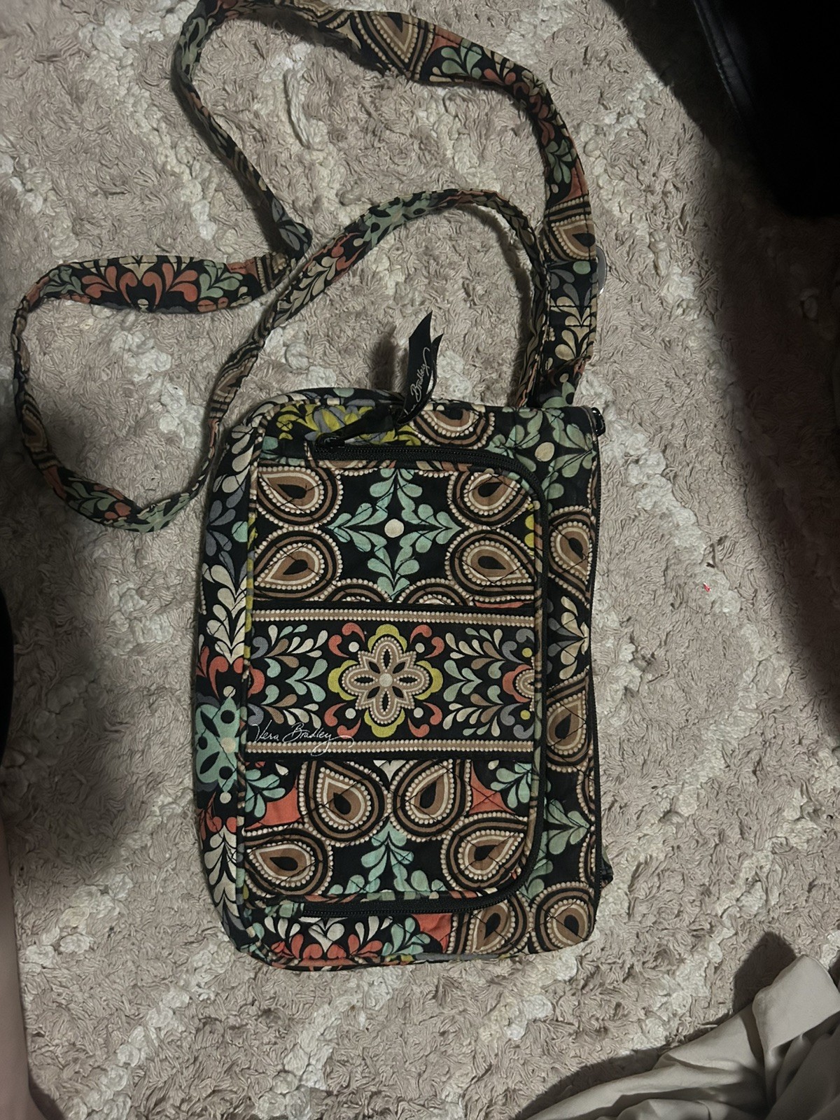 Vera Bradley Floral Quilted Crossbody Bag brown & orange Zip, Adjustable Strap