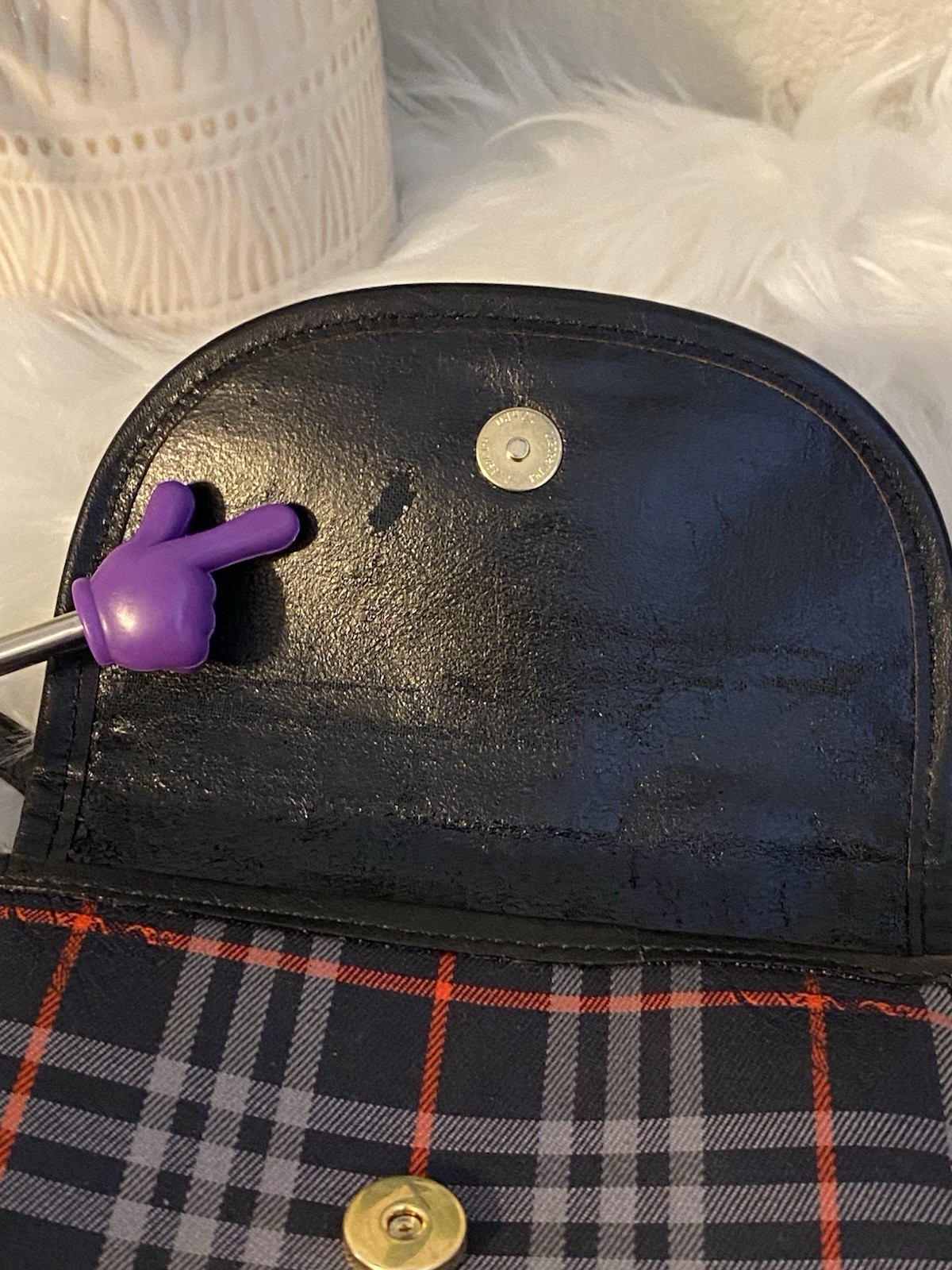 Burberrys Plaid Crossbody Bag Navy Gray Red Plaid Gold Hardware Snap Vintage