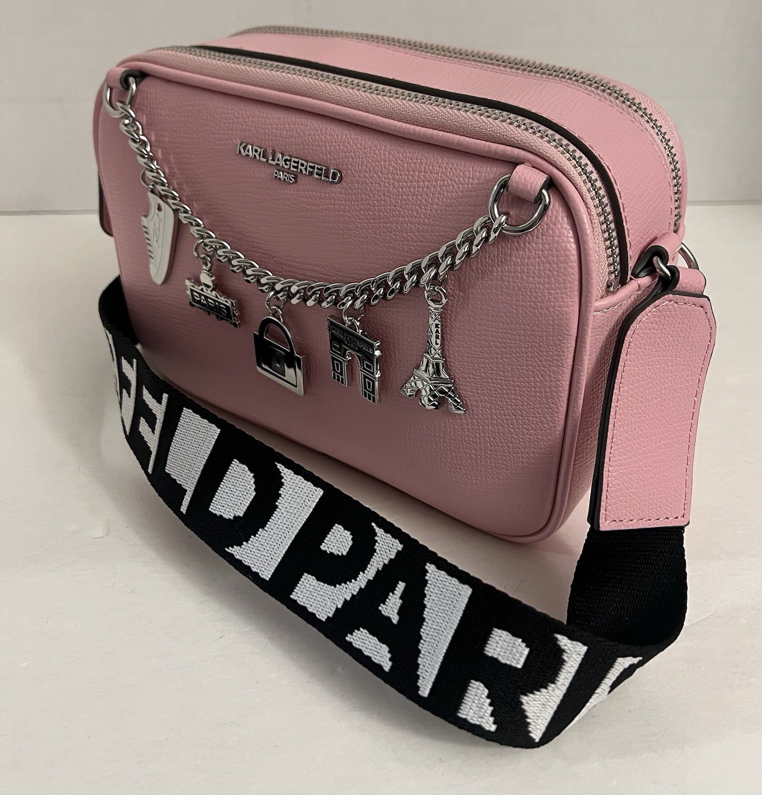 KARL LAGERFELD PARIS Crossbody Blush Bag With Paris Pendant Chain In Front