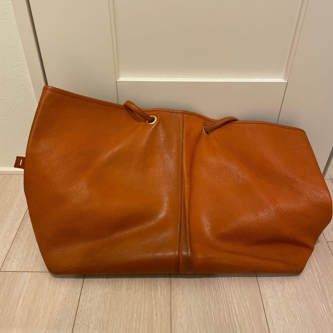 Yves Saint Laurent Orange Leather Reversible Tote Bag with Pouch Used From Japan
