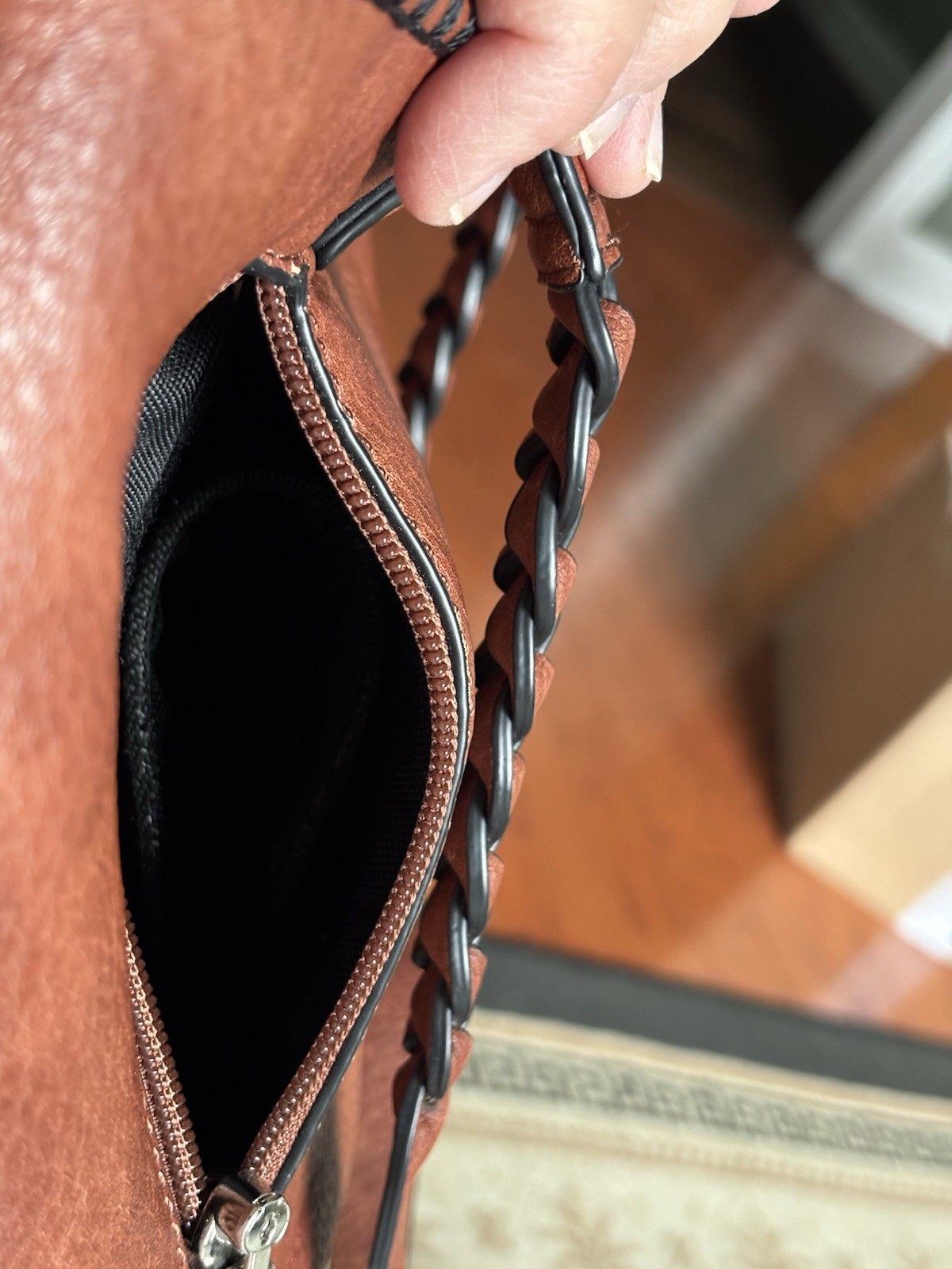 Lady Conceal Brown Braided Handle Tote Bag with Zip Closure & Inner Pockets