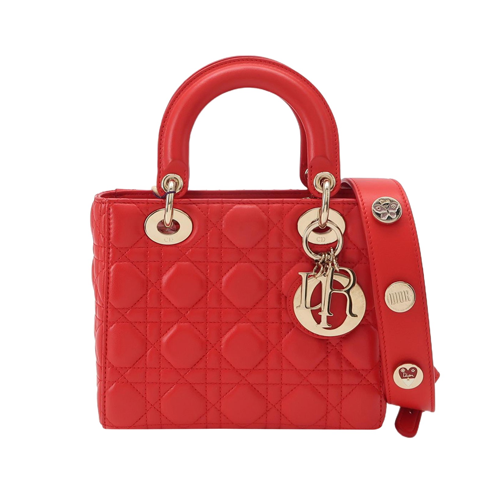 Dior Lady Dior Small Red Lambskin Leather Handbag & Crossbody US Ship