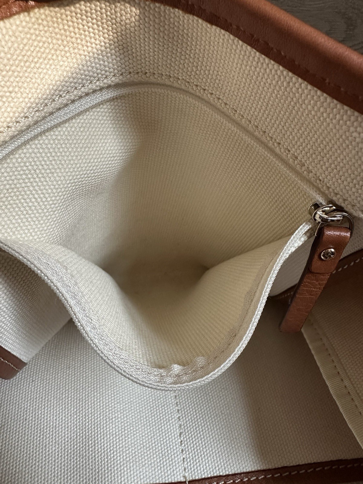Kate Spade Waverly Noel Coated Canvas Tote Bag Orange Cream Navy Leather Trim